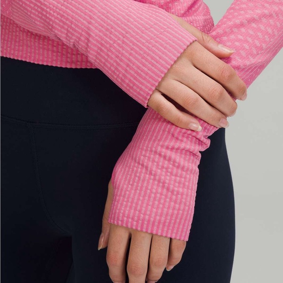 Lululemon Rest Less Cropped Half-Zip Grid Warp Pink Blossom Quarter Zip Size 8 - Picture 3 of 9